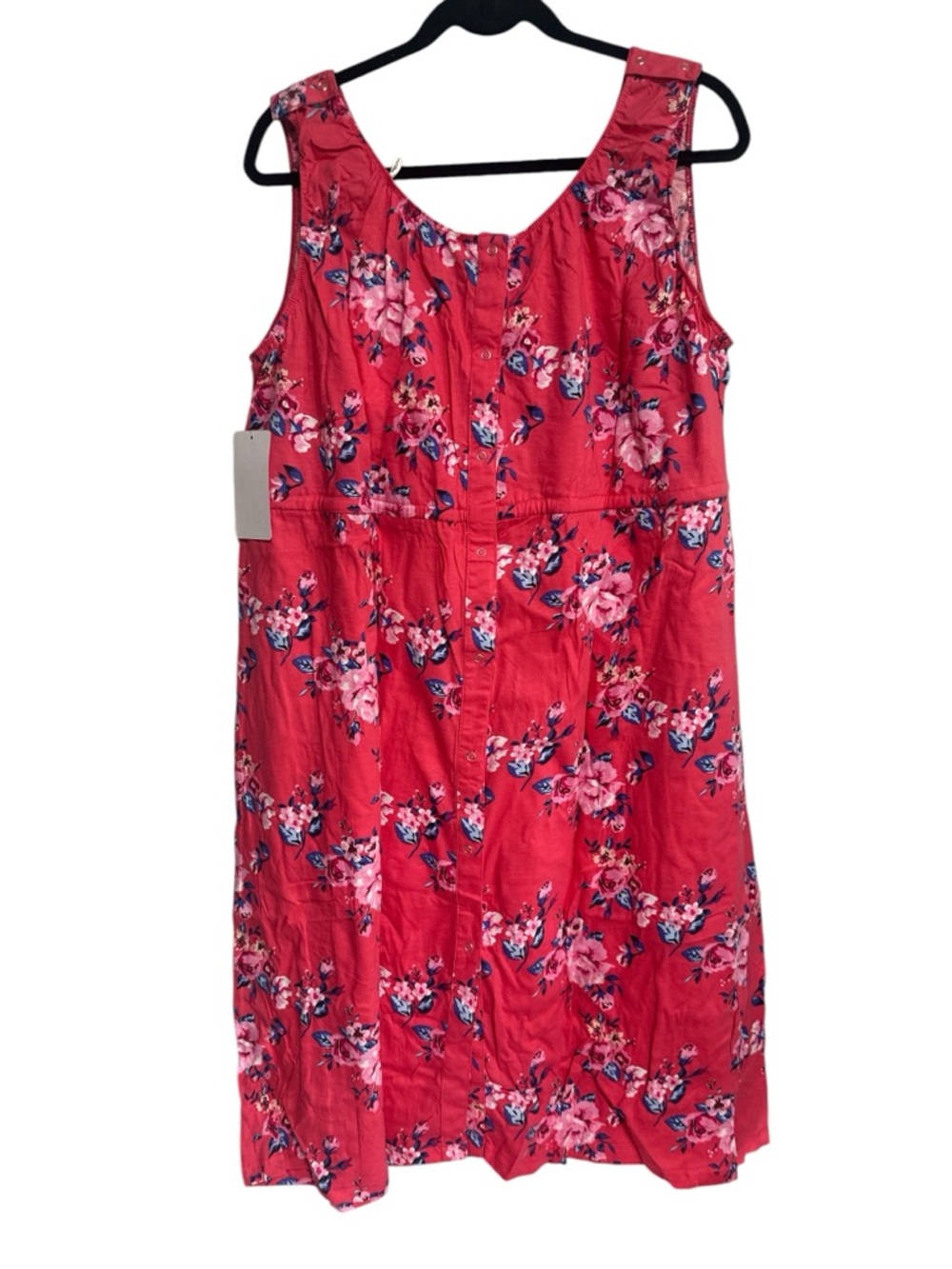 Baby Be Mine Maternity Sleeveless Floral Tie-Waist Midi Dress in Coral Pink - Picture 2 of 7